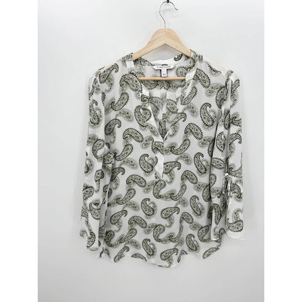 41 Hawthorn Blouse Womens Large Paisley V-Neck Sheer Flare Sleeve Office Career - Picture 1 of 7